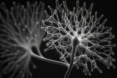 nanotechnologies and microscopic cellulose fibers isolated on dark gray background, created with generative aiの素材
