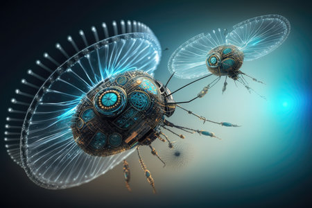 nanorobots flying in thin air construction and repair of nanotechnologies, created with generative aiの素材
