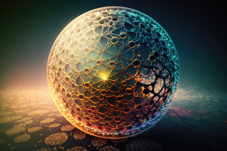 abstract futuristic image of nano technologies and microtechnologies in form of spherical grid, created with generative aiの素材