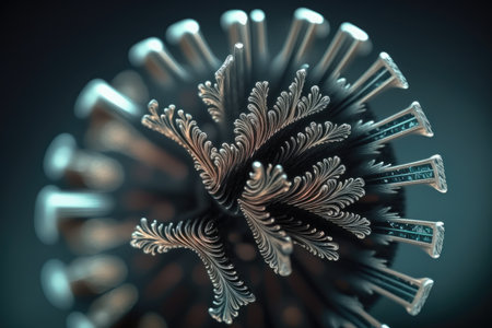 microscopic view of nanotechnologies silver micron on dark background, created with generative aiの素材