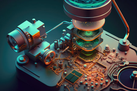 nanotechnology medical equipment and instruments inside microscope, created with generative aiの素材