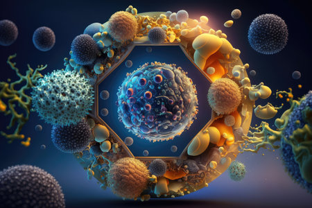 microscopic modern world with nanotechnologies biological particles, created with generative aiの素材