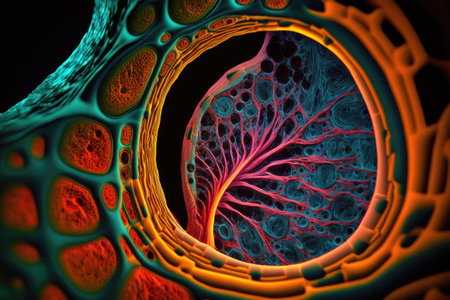 medical microscope image of microcirculation for scientific research in nanotechnologies, created with generative aiの素材