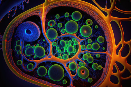 medical microscope image of microcirculation for scientific research in nanotechnologies, created with generative aiの素材