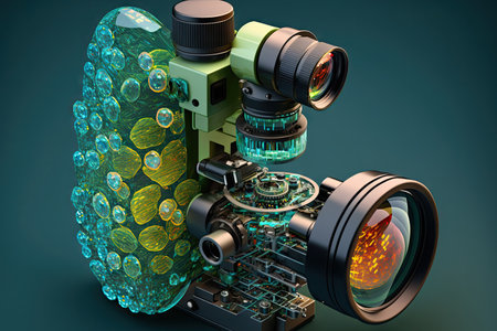 nanotechnologies microscope with magnifying lens and camera, created with generative aiの素材