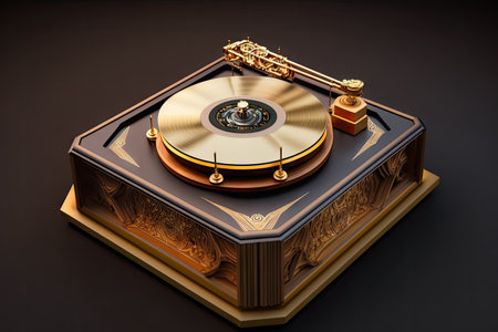 music box needle bed turntable with ornament, created with generative aiの素材