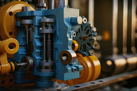 mechanism of oil pumps on large modern machine in factory, created with generative aiの素材