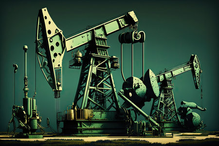 oil pumps for pumping petroleum products from tanker to truck, created with generative aiの素材