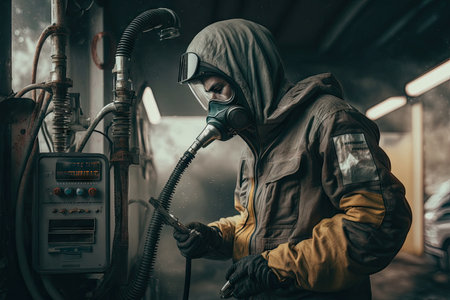 working at oil pumps person operates device to fill gasoline in car, created with generative aiの素材