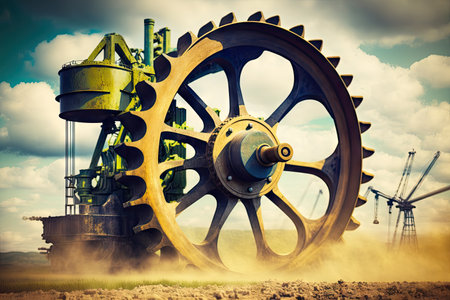 mechanism of oil pumps in form of pump with large wheels and blurry background, created with generative aiの素材