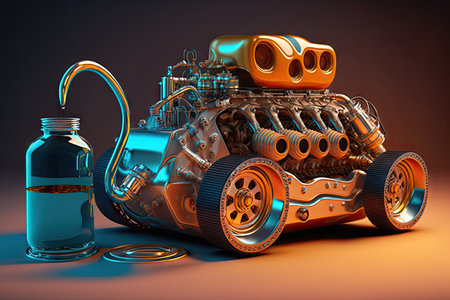 pumping oil into car engine automobile engineering, created with generative aiの素材