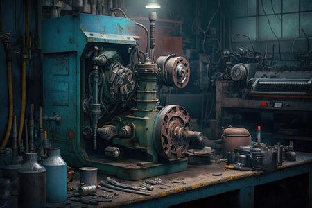 professional service of oil pumps in auto shop, created with generative aiの素材