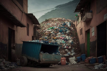 overflowing garbage from factories and houses around world, created with generative aiの素材