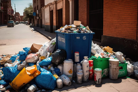 piles of trash and litter in streets overflowing garbage, created with generative aiの素材