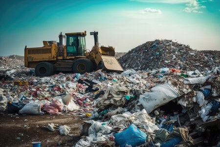 plastic garbage and trash on dump site overflowing garbage, created with generative aiの素材