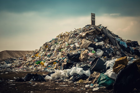 piles of garbage and litter on landfill site overflowing garbage, created with generative aiの素材