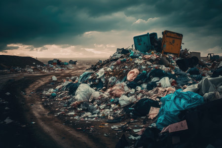 piles of garbage and litter on landfill site overflowing garbage, created with generative aiの素材