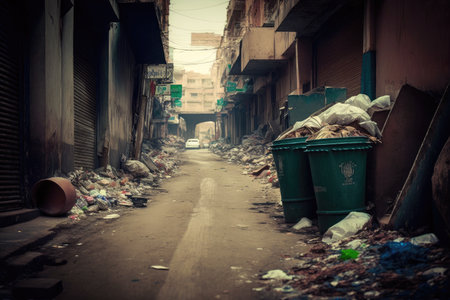 waste disposal in form of garbage sludge on streets of city, created with generative aiの素材