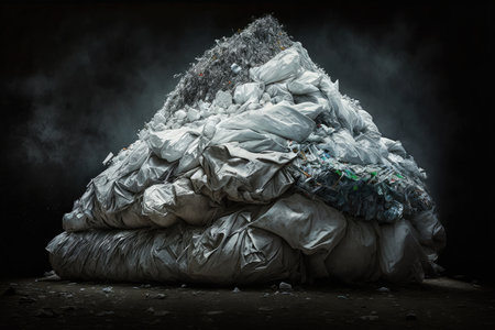 overflowing garbage dump made up of dirty plastic bags, created with generative aiの素材