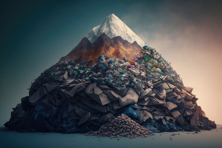 large enclosed mountain of trash in form of heap overflowing garbage, created with generative aiの素材