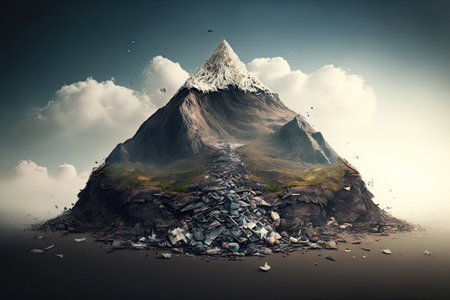overflowing garbage in shape of small mountain on dirty ground, created with generative aiの素材