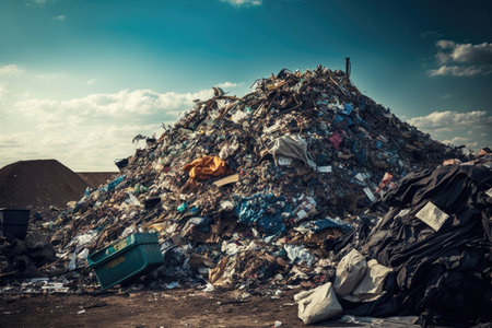 large piles of industrial trash on dump site overflowing garbage, created with generative aiの素材