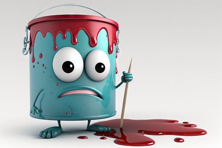 large paint can character isolated on white background, created with generative aiの素材