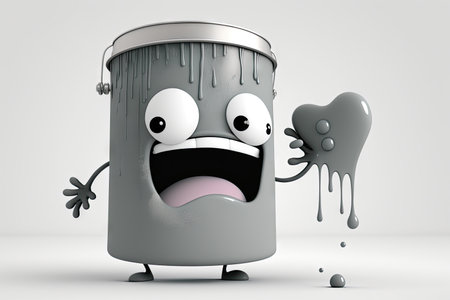 grey huge paint can character isolated on white background, created with generative aiの素材