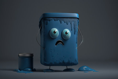 square blue paint can character on dark background, created with generative aiの素材