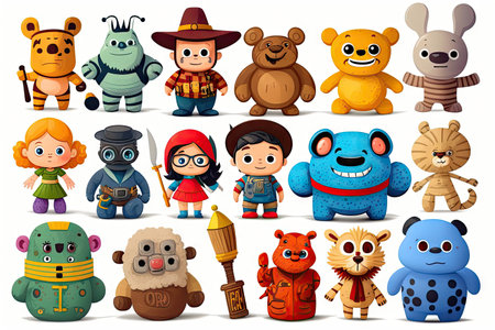 childrens characters toys design isolated on white background, created with generative aiの素材
