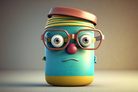 funny paint can character with glasses and cap, created with generative aiの素材