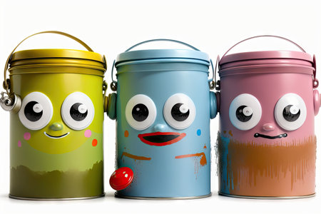 small baby paint can characters isolated on white background, created with generative aiの素材