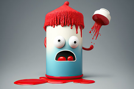 funny toy figure in form of paint can character with red cap, created with generative aiの素材