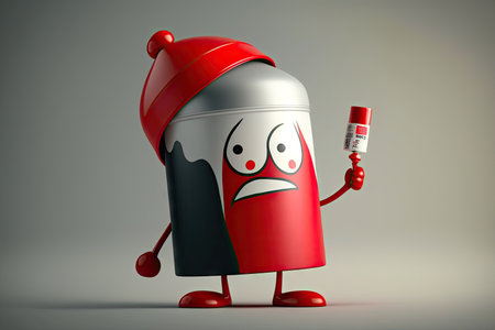 funny toy figure in form of paint can character with red cap, created with generative aiの素材
