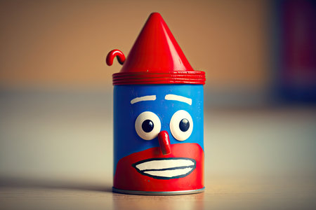 funny toy figure in form of paint can character with red cap, created with generative aiの素材