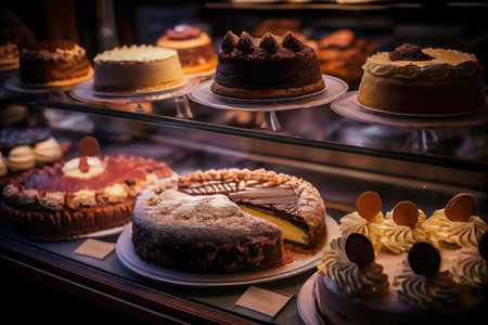 homemade pastries and cakes in pastry shop, created with generative aiの素材