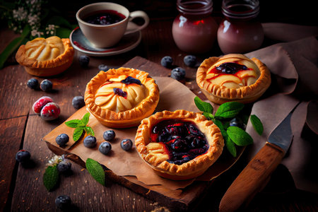 homemade berry jam pastries for breakfast in coffee shop pastry kitchen, created with generative aiの素材