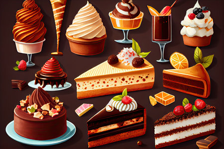 selection of different desserts for chocolate cafe restaurant in pastry shop, created with generative aiの素材