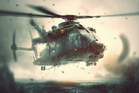 copter flying in speed travel to future response anticipation concept, plane flights double exposure, created with generative aiの素材