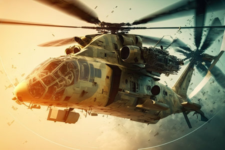 copter flying in speed travel to future response anticipation concept, plane flights double exposure, created with generative aiの素材