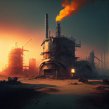 hot gas-generated world in postapocalyptic city, created with generative aiの素材