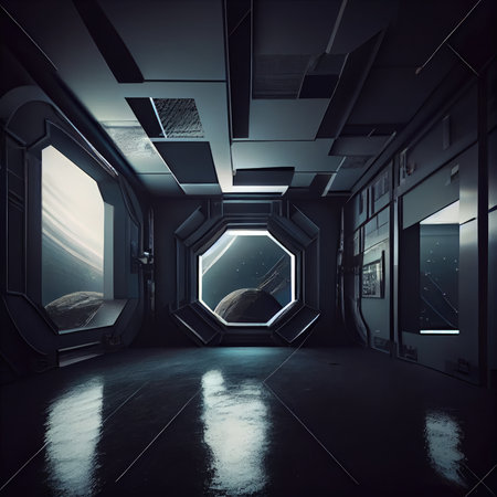 single dark empty room in future with sci-fi futuristic interior, created with generative aiの素材