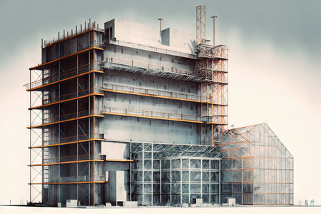 project of multistory building with scaffolding near building, created with generative aiの素材