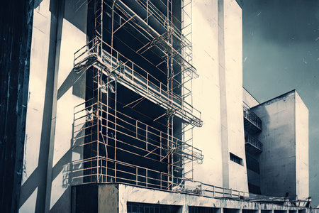 scaffolding near building high on buildings and concrete walls, created with generative aiの素材