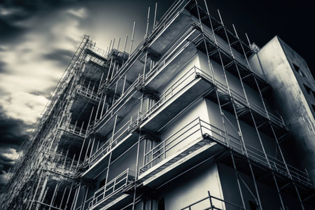 construction of steel construction to repair apartments scaffolding near building, created with generative aiの素材