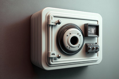safe box in form of safe deposit box with camera on wall, created with generative aiの素材