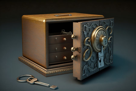 locked in safe deposit box and key on ring, created with generative aiの素材