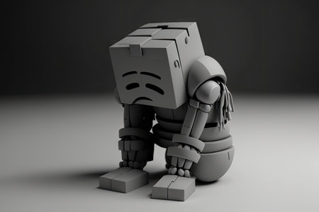 model of robot in form of sad person with bent arms, created with generative aiの素材