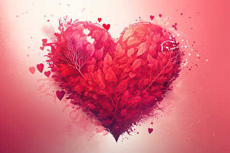 valentines day heartful pink with red romantic double exposure background, created with generative aiの素材