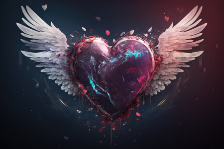 heart with wings on blurred background double exposure effect romantic concept, created with generative aiの素材